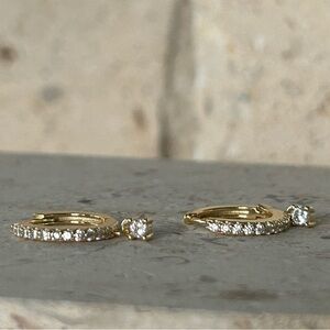 Sterling Silver or 14K Gold-Plated Sterling Silver Drop Huggie Earrings with CZ